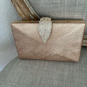 Crystal Leaf Clasp Rose Gold Evening Clutch